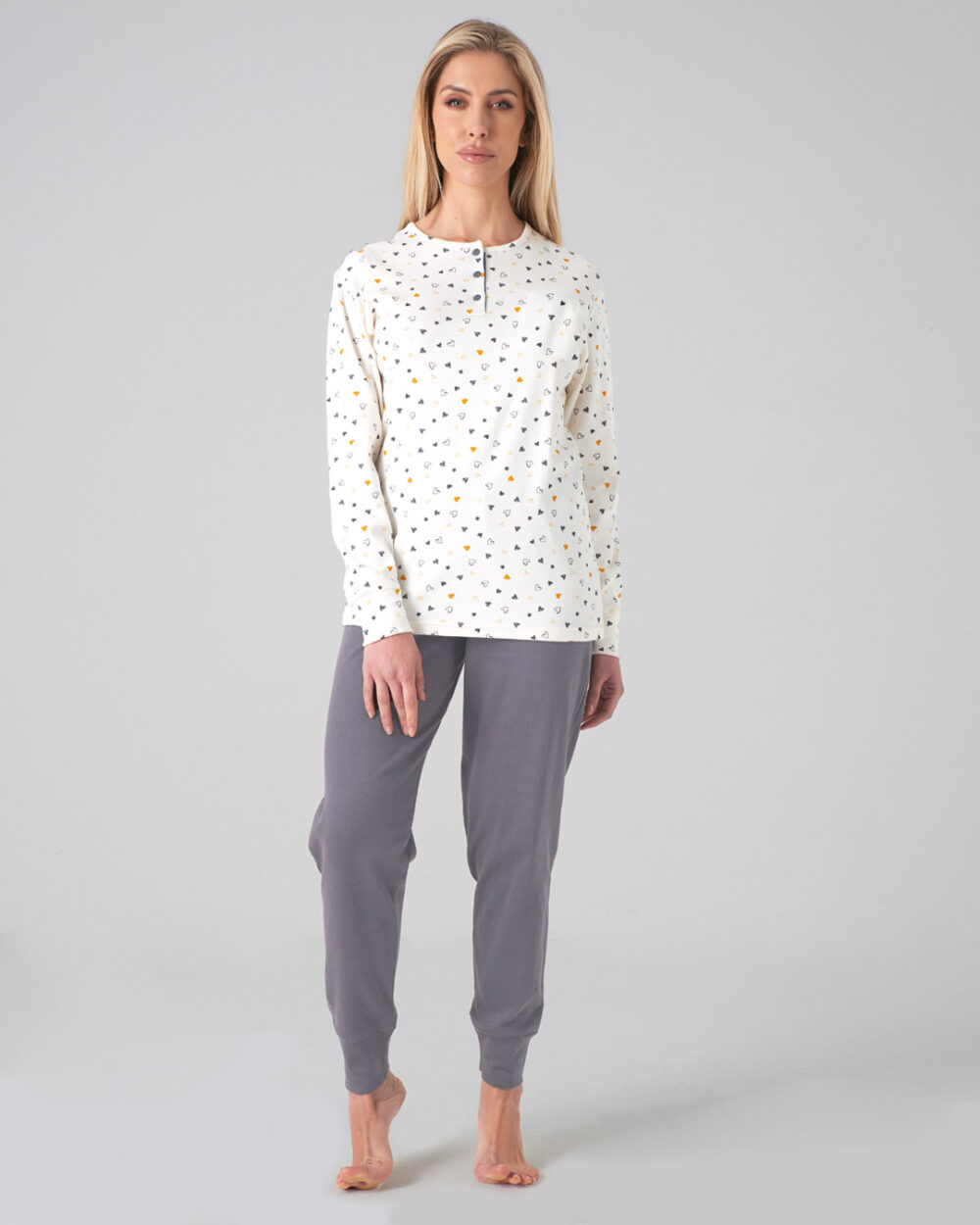 Women's warm cotton pajamas with hearts